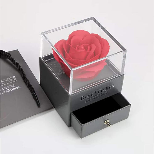 Rosa Eterna + Colar - Flor Preservada em Cúpula de Vidro