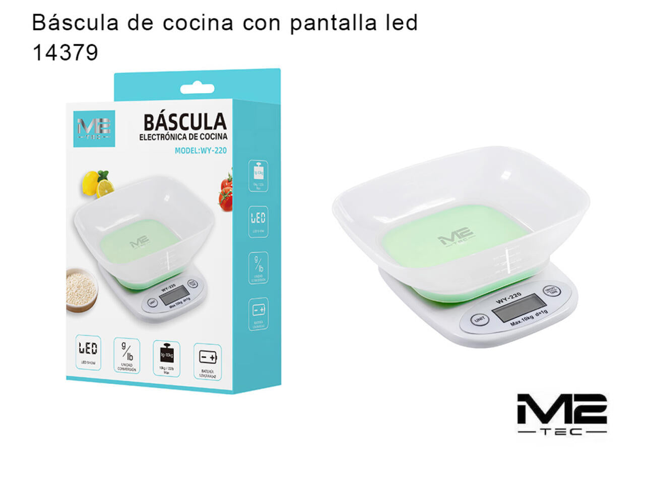 Báscula Electrónica de Cocina con Pantalla LED y Taza de Medición