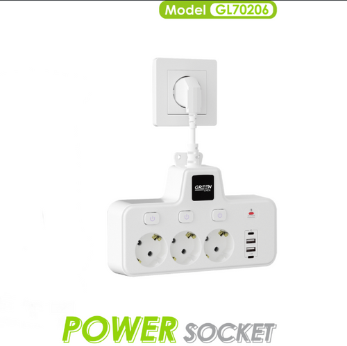 Toma de Corriente 2500W – 3 Enchufes Eu + 2 USB 2.4A + 2 Puertos C 2.4A, Anti-estatic