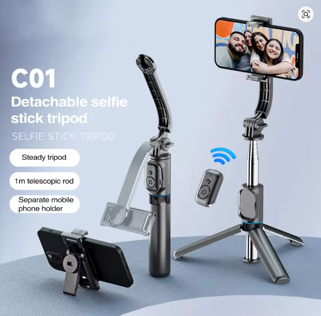 Trípode y selfie para móviles, control remoto Bluetooth, con rotación de 360°, 1060 mm de longitud. C01