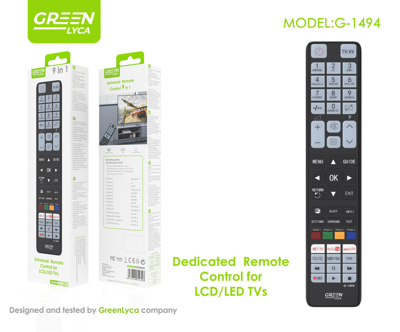 Mando Universal para TV 9 en 1, Green Lyca G-1494
