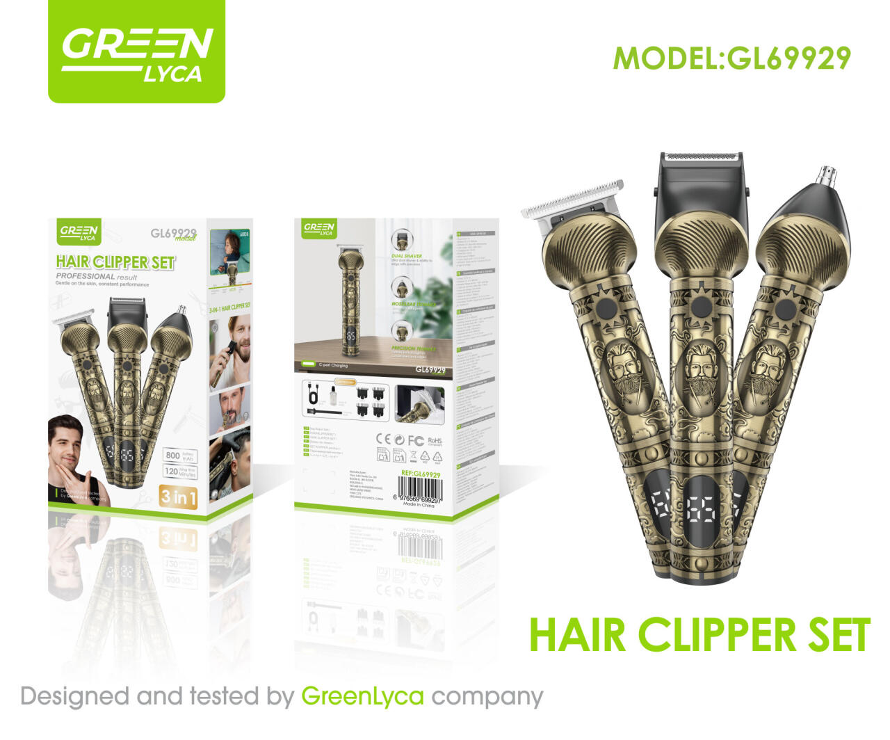 Hair Clipper Set 3 en 1 Recargable 800 mAh