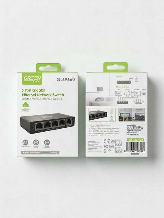 Switch Ethernet 5 puertos, 1000Mbps RJ45 LAN Divisor de Internet para computadora/Hub/Switch/Router/Set-Top Box, GL69660