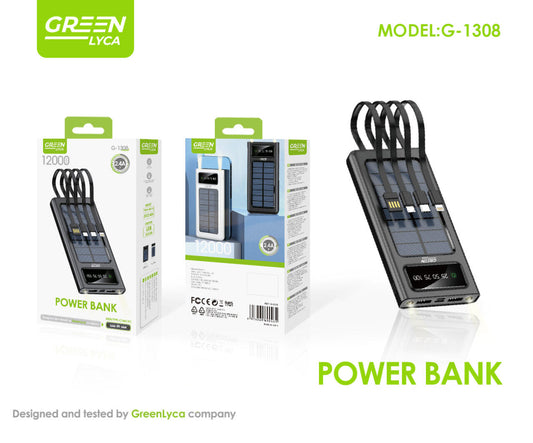 Powerbank, panel Solar, 12000mAh, con Múltiples Conectores, Green Lyca
