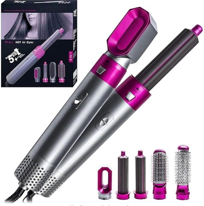 Cepillo Secador de Pelo 5 en 1 con Iones Negativos y Accesorios Intercambiables