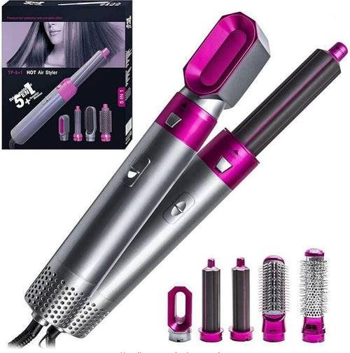 Cepillo Secador de Pelo 5 en 1 con Iones Negativos y Accesorios Intercambiables