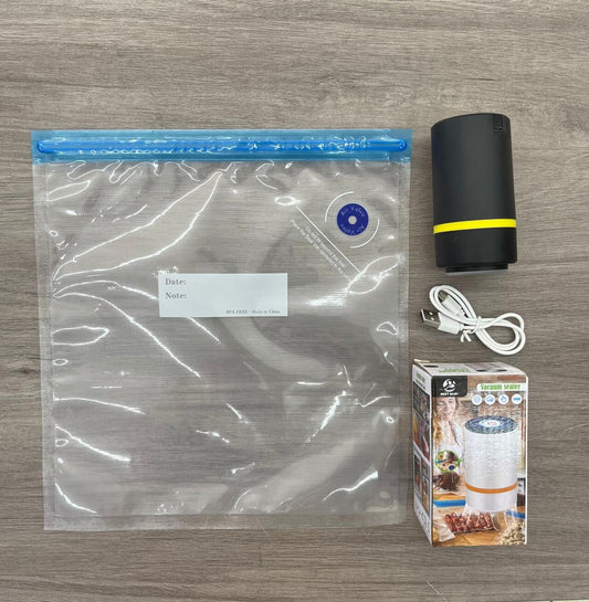 Mini Envasadora al Vacío + 5 Bolsas – Conserva Frescura, Ahorra Espacio