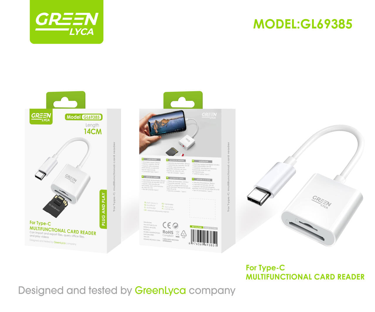 Lector de tarjetas 2 en 1 Typo-C, Green Lyca GL69384