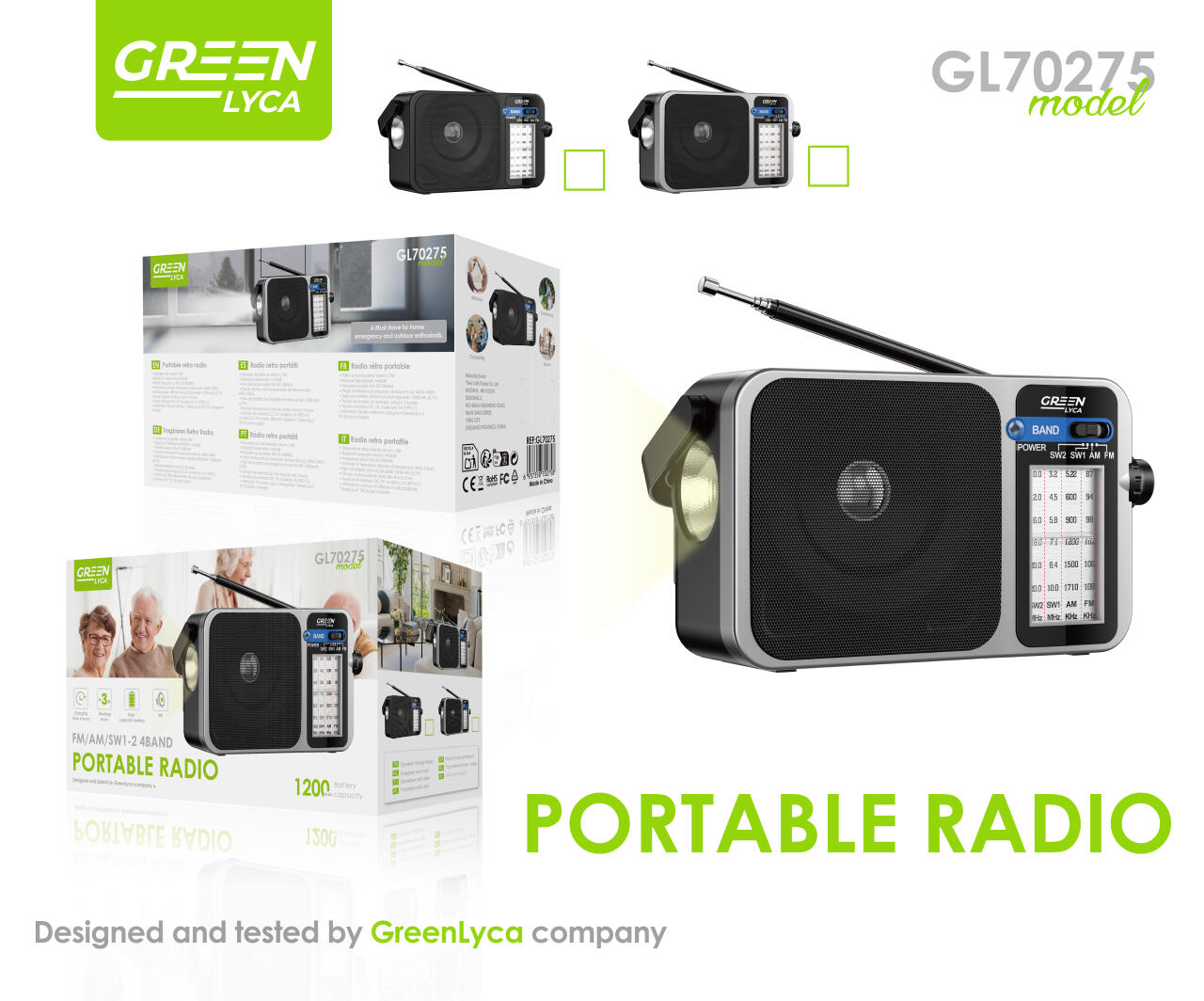 Radio portable FM/AM/SW1-2 4Bandas, 1200mah, 3W Green Lyca GL70275