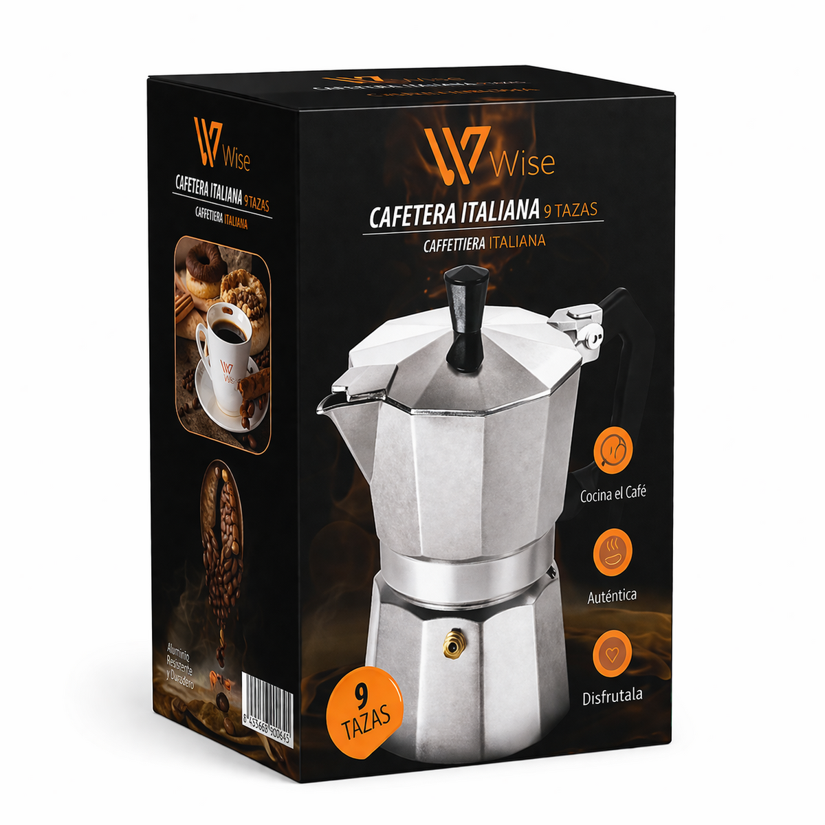 Cafetera Italiana de 9 Tazas de Aluminio