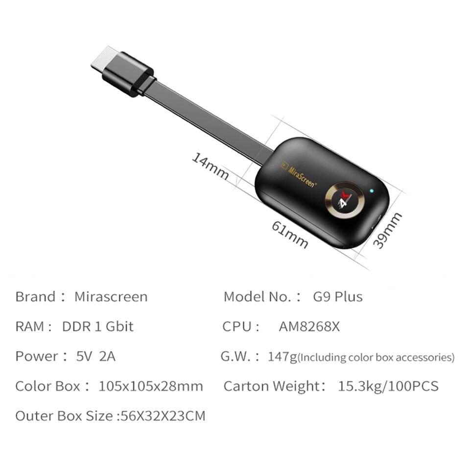 Mirascreen G9 Plus - Dongle Inalámbrico 4K con WiFi para TV
