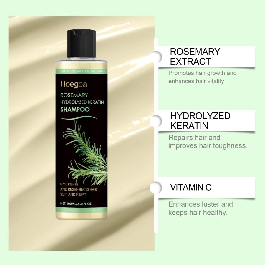 CHAMPÚ CON QUERATINA CON HIDROLIZADA Y ROMERO REGENERANTE 100ML. HOEGO