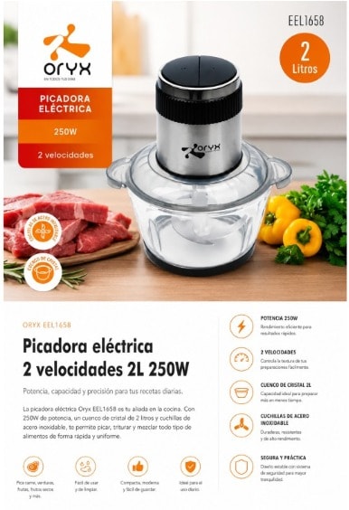 Picadora Eléctrica 200W Oryx 2 Litros