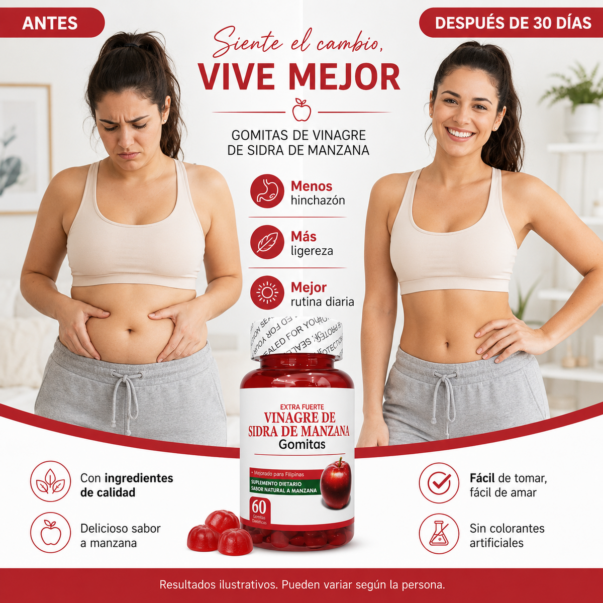 Gummies de Vinagre de Manzana para Digestión y Adelgazamiento – Gomitas Keto Detox 65 Unidades