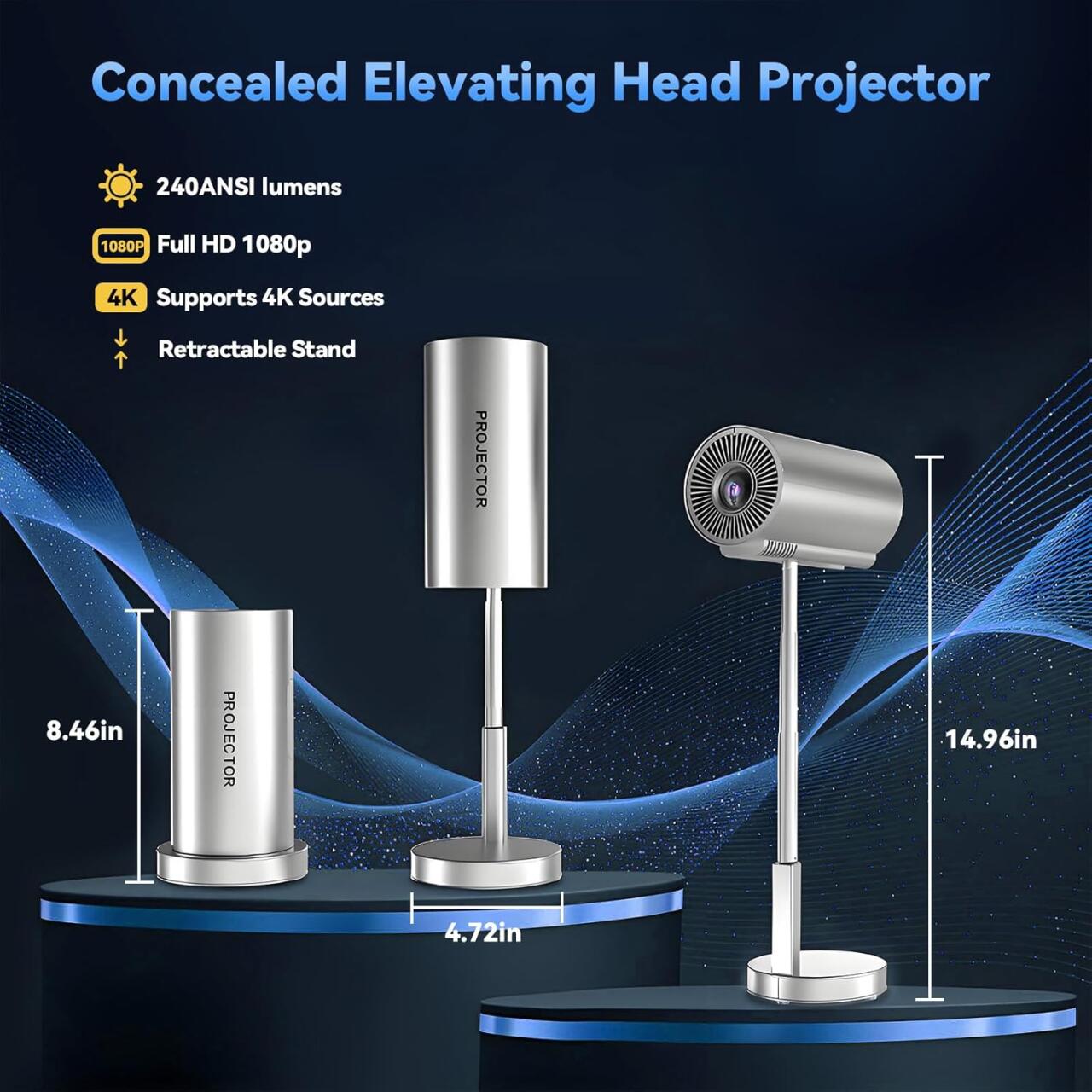 Proyector Inteligente Inalámbrico WiFi + Bluetooth con Cabezal Ajustable 90° 📽️✨