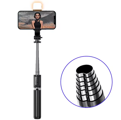 Trípode y selfie para móviles, control remoto Bluetooth, con rotación de 360°, 1040 mm de longitud, con luz, Q02S