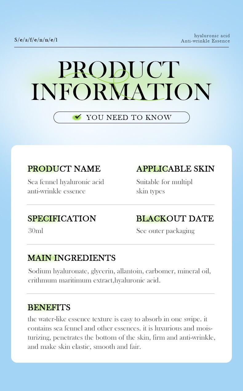 Esencia Antiarrugas Hialurónica con Hinojo Marino 30ml BIOAQUA – Hidratación Profunda y Renovación Natural