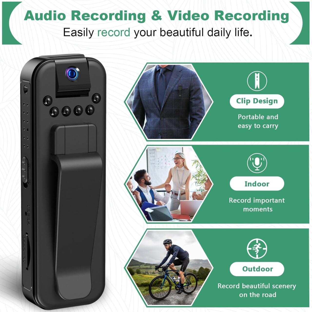 HKFUG Mini Cámara Corporal HD 1080P con Lente Giratoria de 180°