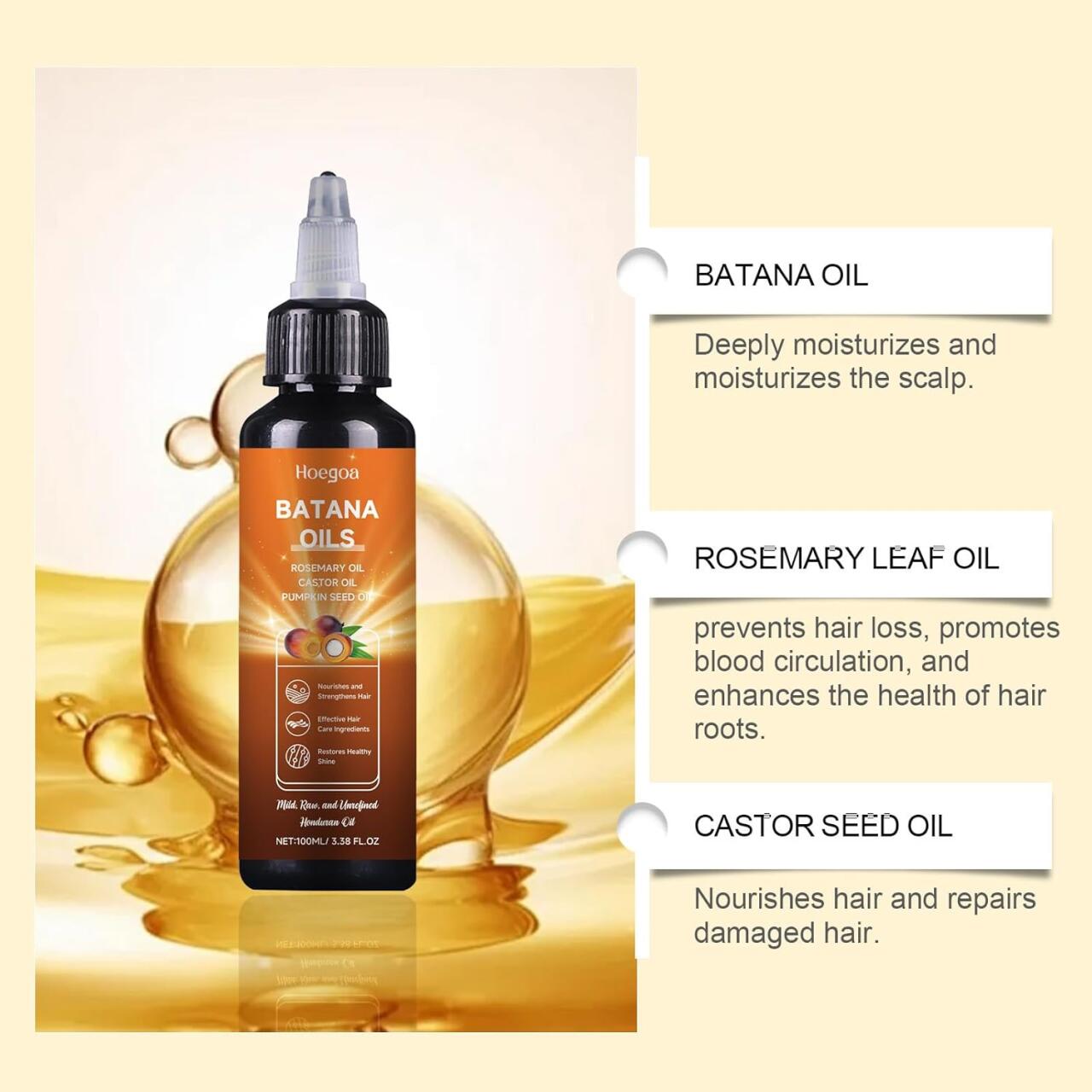 HOEGOA Aceite de Batana 100ml — Crecimiento Capilar Natural y Reparación Profunda