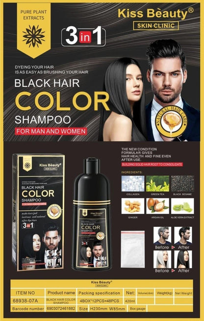 Champu 3 En 1 Castaño Medio Unisex 420ml. Kiss Beauty