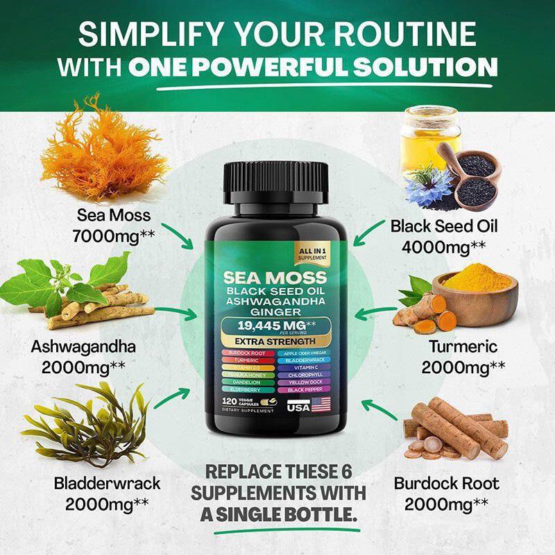 Sea Moss + Black Seed Oil + Ashwagandha – Suplemento Natural Todo en Uno