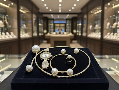 Conjunto de joyas dorado con perlas aleatorio.