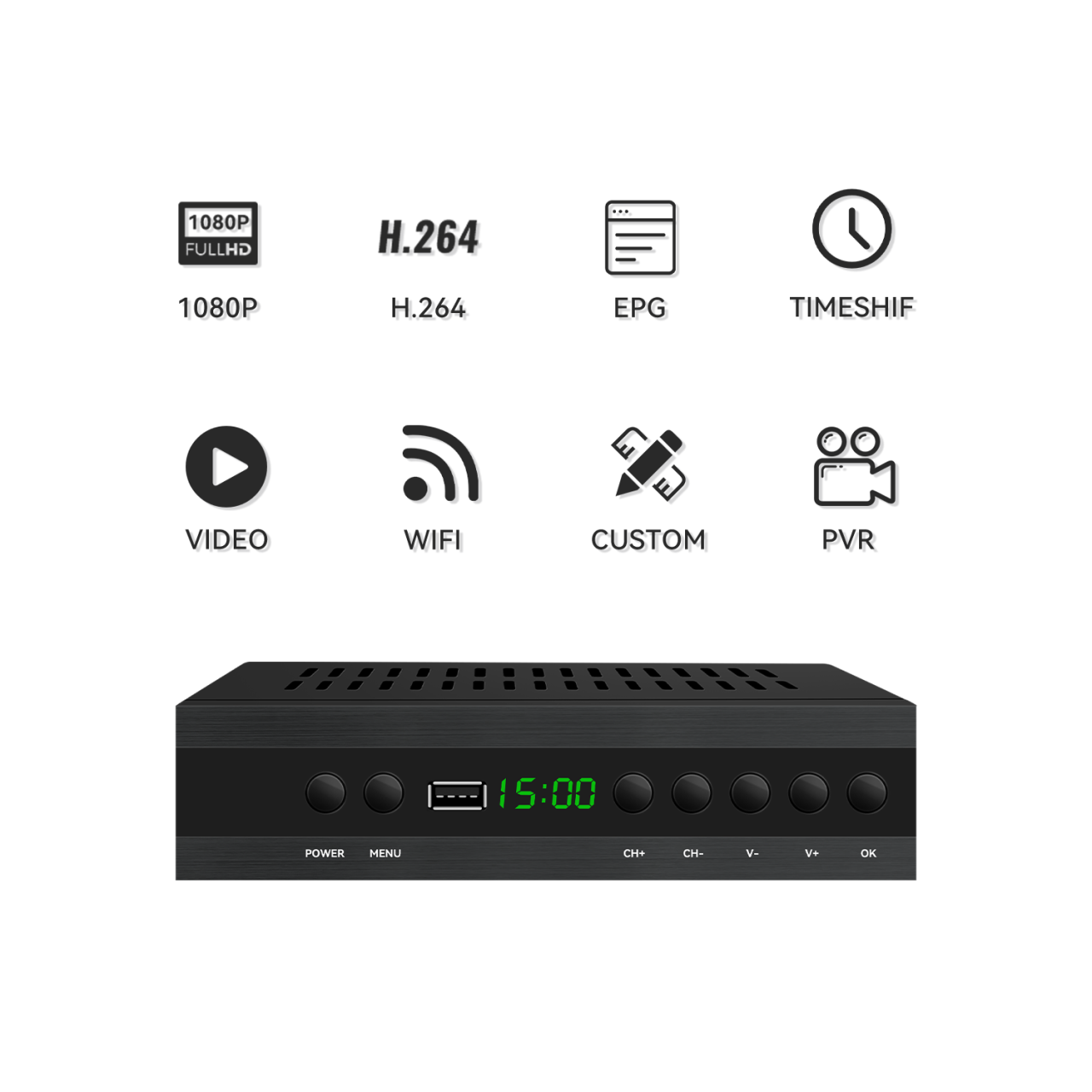 Receptor Terrestre Digital 1080p con PVR, USB, H.265, HDTV