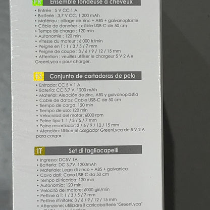 Máquina Cortapelo 6 en 1 con Batería 1200mAh y Motor 6000RPM