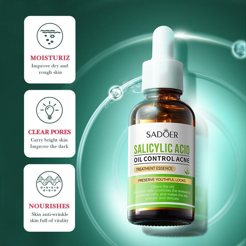 Esencia de Tratamiento con Ácido Salicílico 30ml – Control del Acné, Reducción de Grasa y Piel Visiblemente Más Limpia