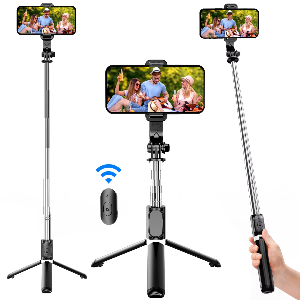 Palo selfie Q02 extensible con soporte estable.