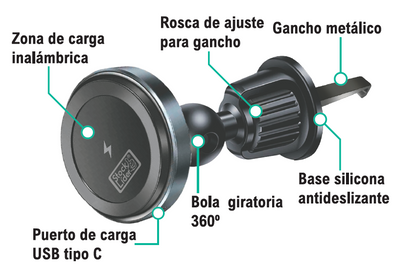 Soporte magnético con carga inalámbrica