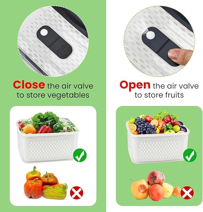 Set 4 Recipiente de Almacenamiento Fresco con Colador y Tapa Hermética Cocina - Conservación Prolongada de Alimentos