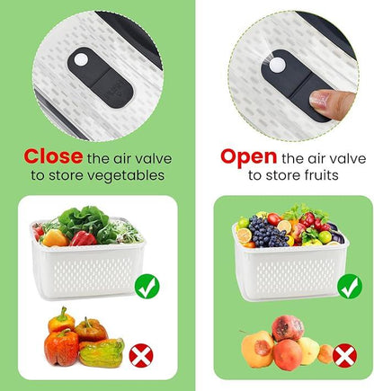 Set 4 Recipiente de Almacenamiento Fresco con Colador y Tapa Hermética Cocina - Conservación Prolongada de Alimentos