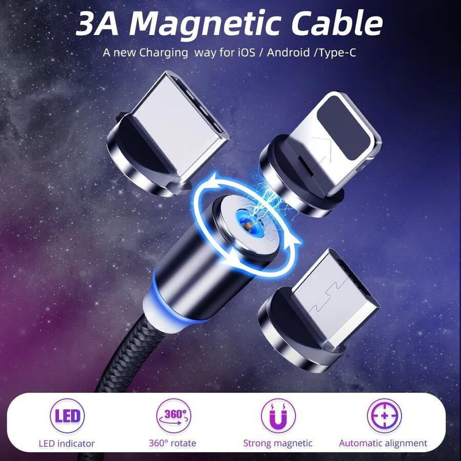 Cable Usb Con Luz, Iman 3 En 1