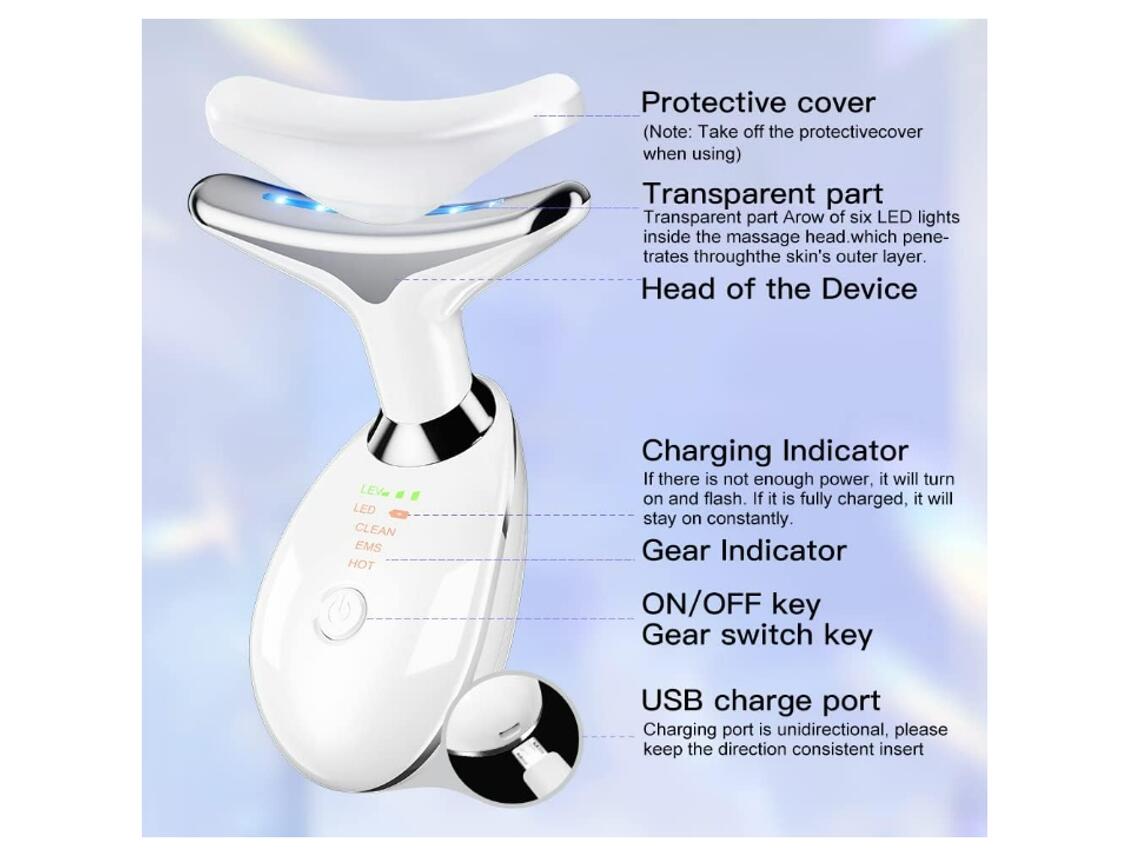 Massatjador facial lífting EMS - Dispositiu Facial de Neteja amb 3 Llums LED