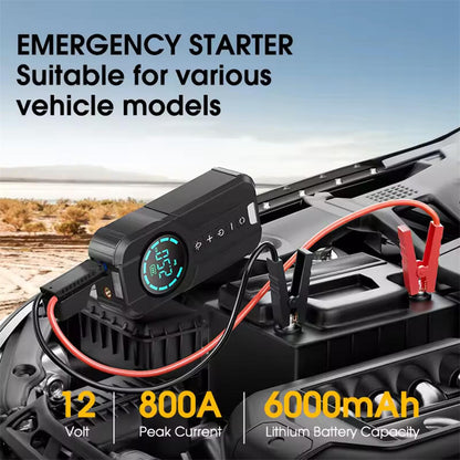 Compresor de Aire Portátil Multiuso con Pantalla LED y Arranque de Emergencia