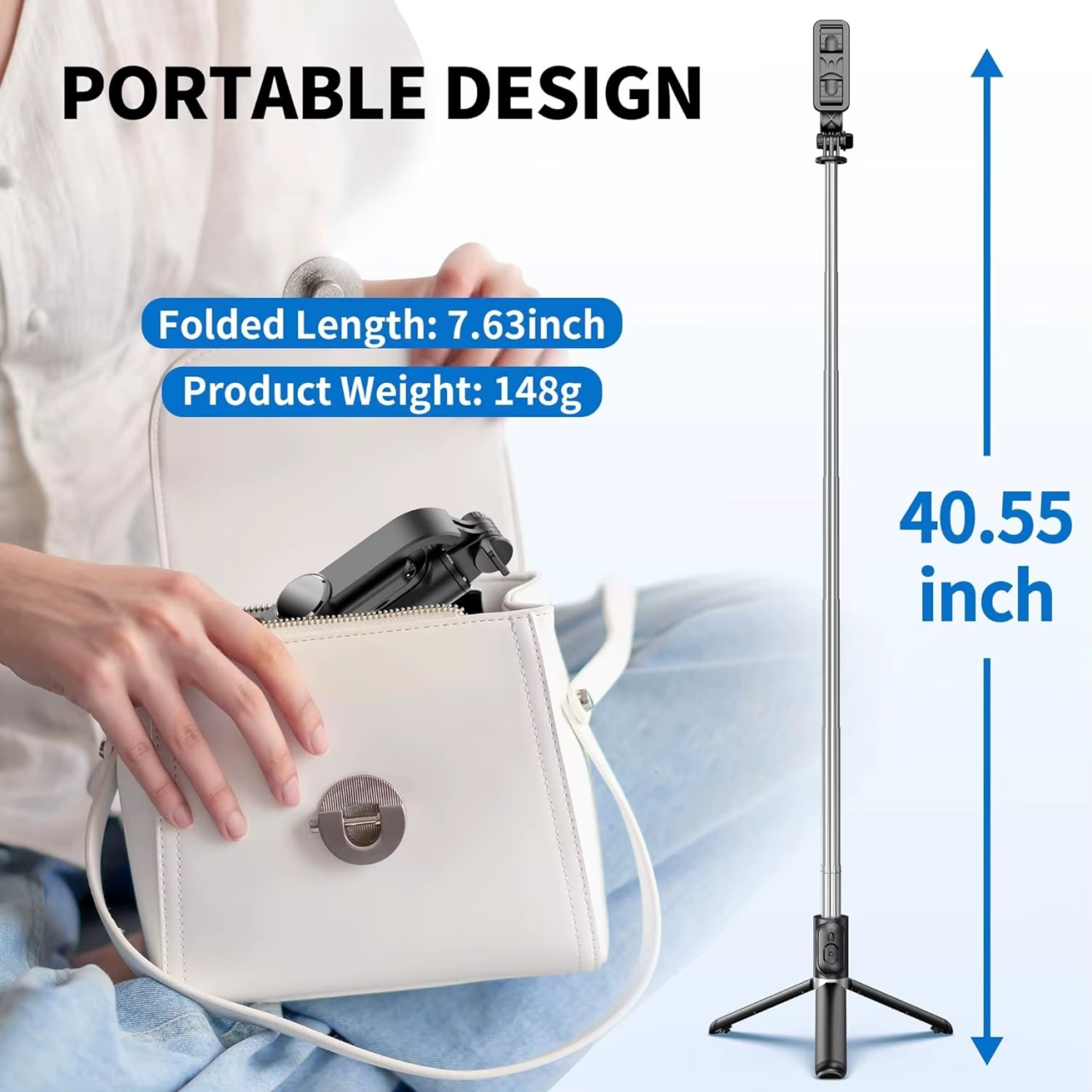 Palo selfie Q02 extensible con soporte estable.