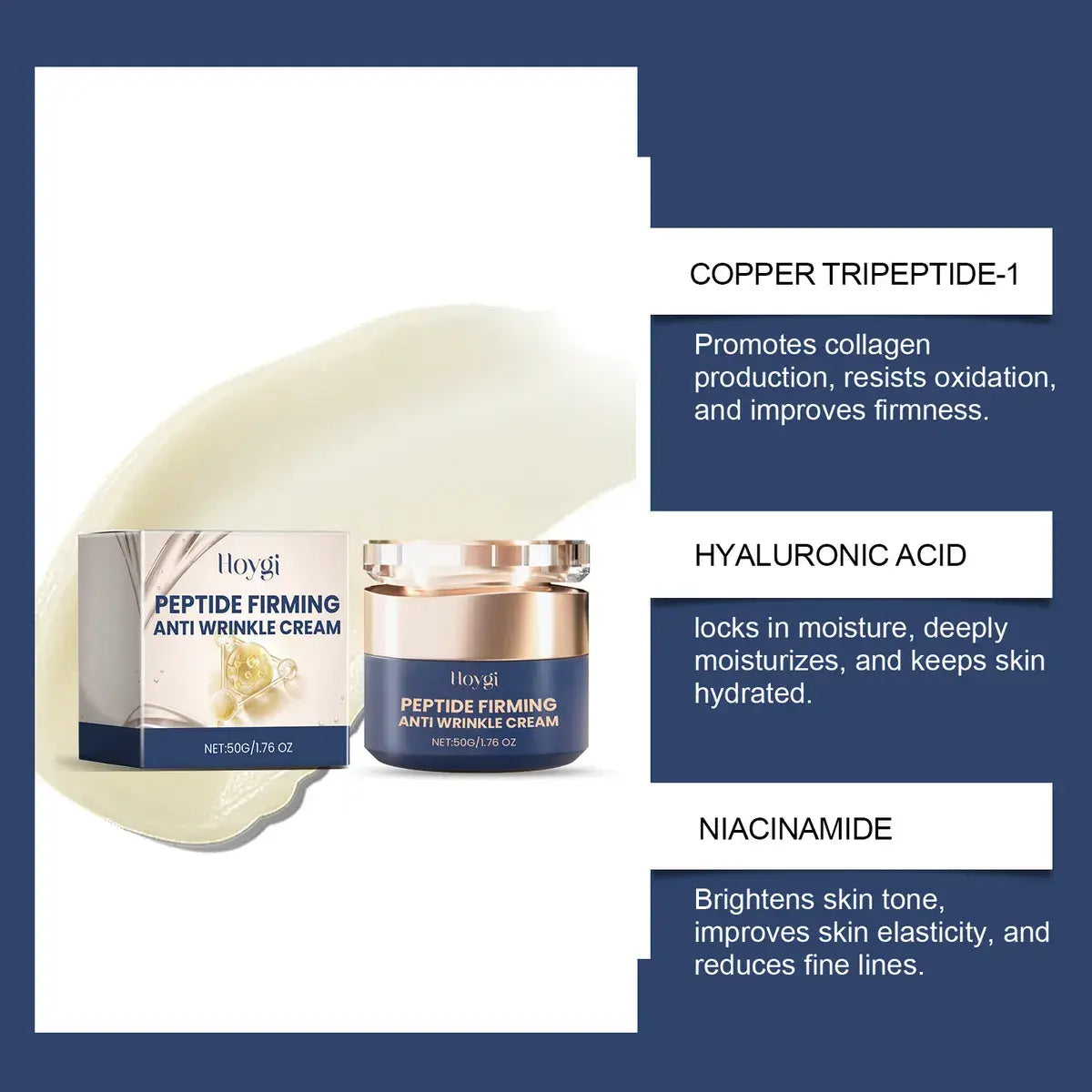 Hoygi Crema Reafirmante Antiarrugas con Péptidos – 50g ✨💆‍♀️